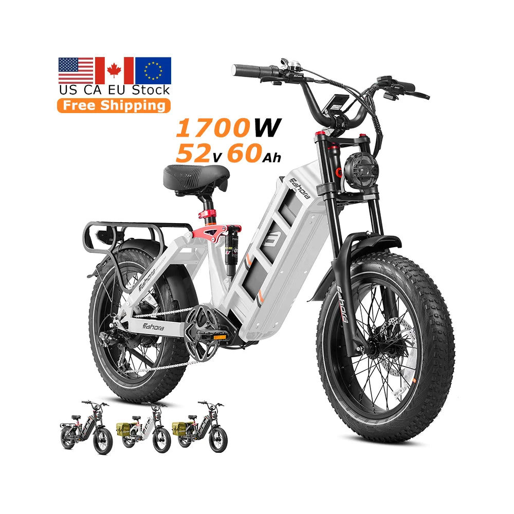HKM-893139 Eahora Juliet 2 Electric Fat Tire City Bike 250W 52V 60Ah Long Range Hybrid with 7-Speed Gears