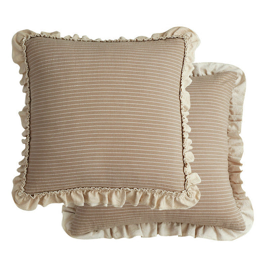 HKM-893267 Cotton Sand-Washed Lotus Leaf Lace Decorative Pillow in Striped Design, Multiple Colors Available
