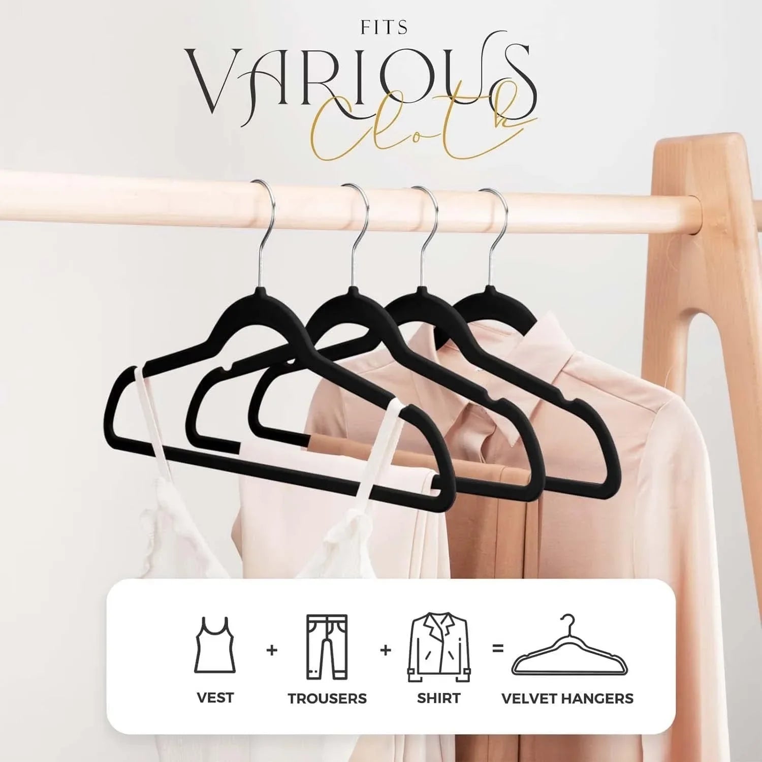 HKM-893331 Velvet Non-Slip Space-Saving Hangers for Clothing and Kitchen Organization