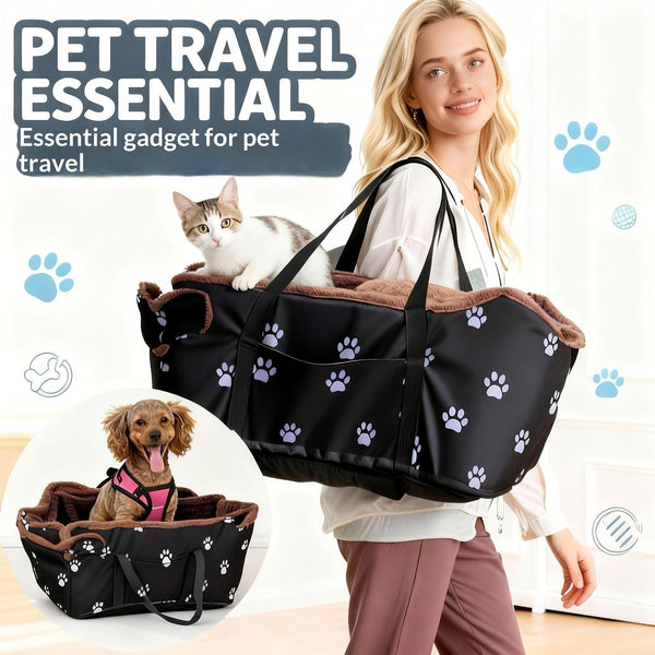 HKM-8933437 Warm Plush Lined Pet Carrier with Durable Oxford Fabric and Cat Paw Pattern