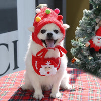 HKM-8933565 Pet Autumn and Winter Cartoon Clothes and Accessories - Saliva Towel and Hat Set