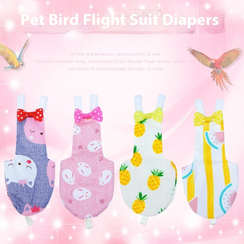 HKM-893523 Cute Cotton Bird Diapers for Parrots in Pink Rabbit, Pineapple, Gray Cat, and Watermelon Patterns