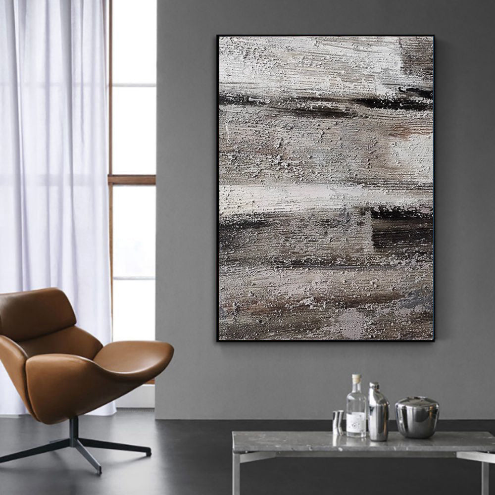 HKM-893523 Handmade Abstract Oil Painting on Canvas - Grey Textured Wall Art for Home Decor