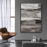 HKM-893523 Handmade Abstract Oil Painting on Canvas - Grey Textured Wall Art for Home Decor