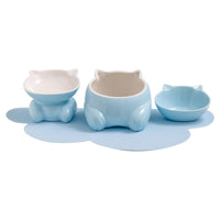 HKM-8935357 Ceramic Cat Bowl Set in Sky Blue, Pink, Yellow, and Light Green ¨C Perfect for Food, Water, and Snacks