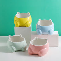 HKM-8935357 Ceramic Cat Bowl Set in Sky Blue, Pink, Yellow, and Light Green ¨C Perfect for Food, Water, and Snacks