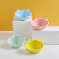 HKM-8935357 Ceramic Cat Bowl Set in Sky Blue, Pink, Yellow, and Light Green ¨C Perfect for Food, Water, and Snacks