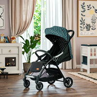 HKM-893779 Quilted Green Baby Stroller with EVA Wheels, Footrests, and Cup Holder