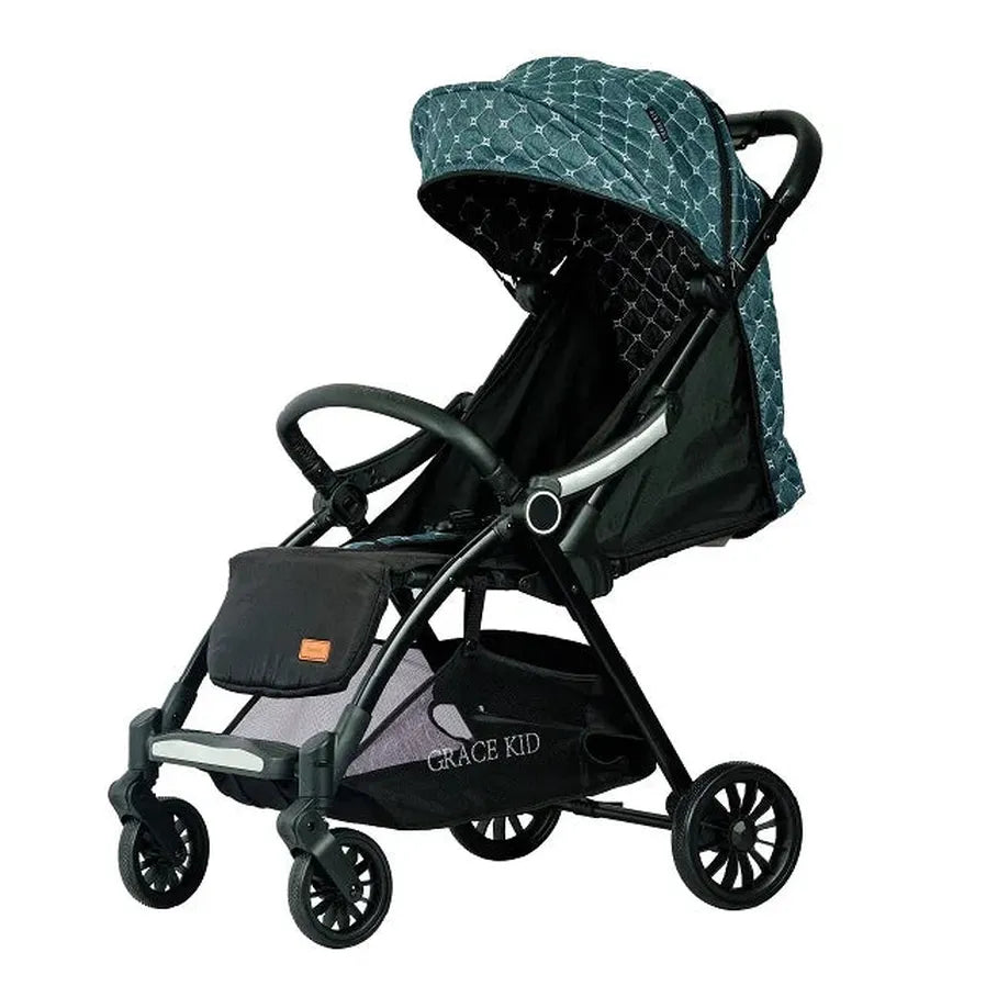 HKM-893779 Quilted Green Baby Stroller with EVA Wheels, Footrests, and Cup Holder
