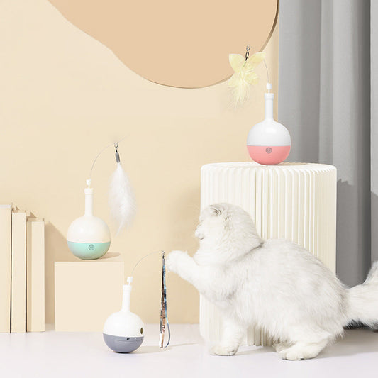 HKM-8938429 Auto Roly-Poly Interactive Cat Feather Toy with Ultra Quiet Motor and Adjustable Speed for Indoor Play