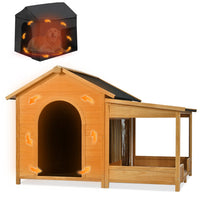 HKM-8938813 Large Insulated Outdoor Dog House with Porch and Elevated Floor for Medium & Large Breeds