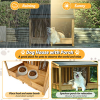 HKM-8938813 Large Insulated Outdoor Dog House with Porch and Elevated Floor for Medium & Large Breeds