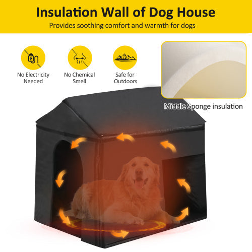HKM-8938813 Large Insulated Outdoor Dog House with Porch and Elevated Floor for Medium & Large Breeds