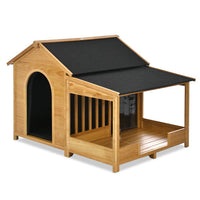 HKM-8938813 Large Insulated Outdoor Dog House with Porch and Elevated Floor for Medium & Large Breeds