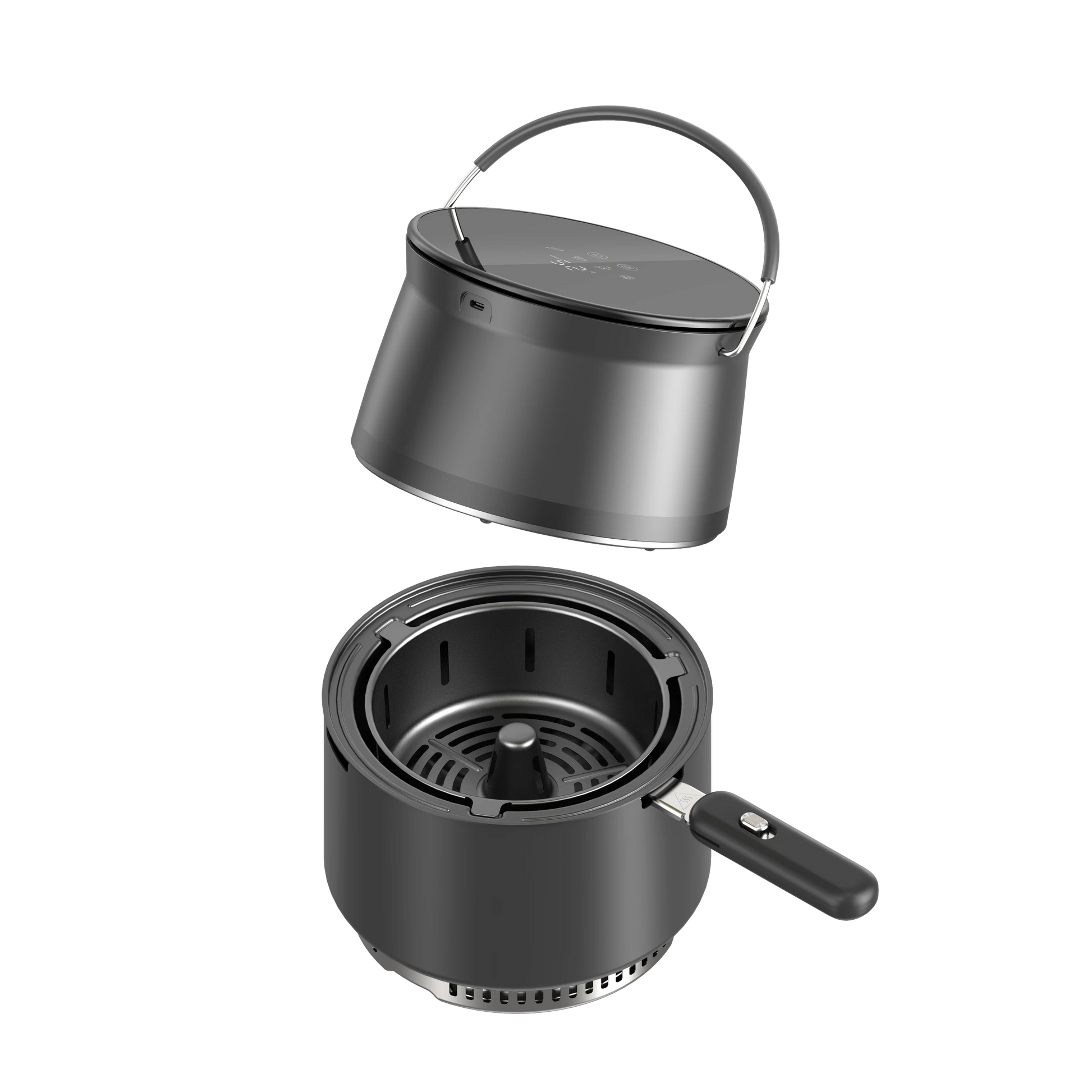 HKM-894163 Portable 2L Outdoor Air Fryer with Multifunctional Cooking Capabilities for Energy-Efficient Charcoal Use