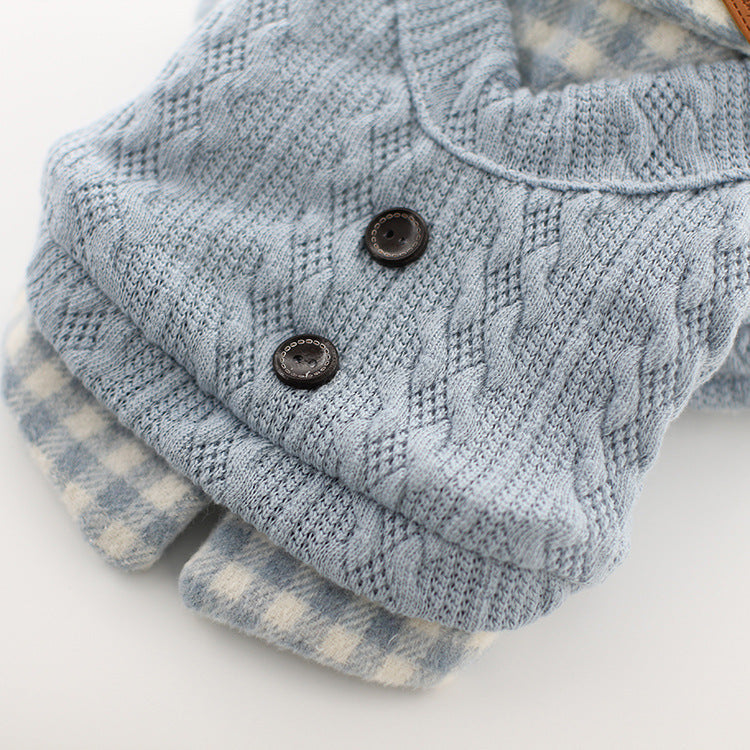HKM-8943293 Woolen Plaid Dog Sweater for Casual Wear, Soft and Comfortable Two-Piece Look