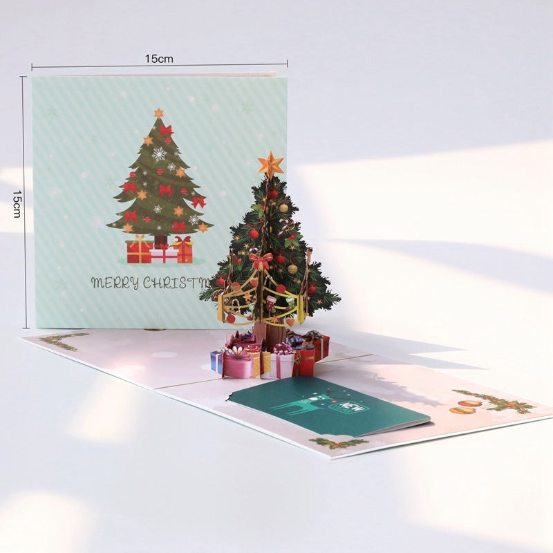 HKM-894355 Three-Dimensional Hollow Carved Christmas Tree Greeting Card - 15x15cm