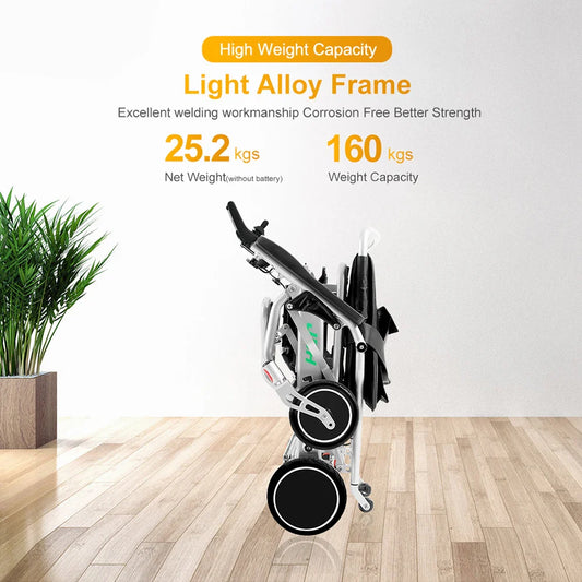 HKM-894611 Lightweight Folding Electric Wheelchair with Aluminum Alloy Frame for Elderly and Disabled Users