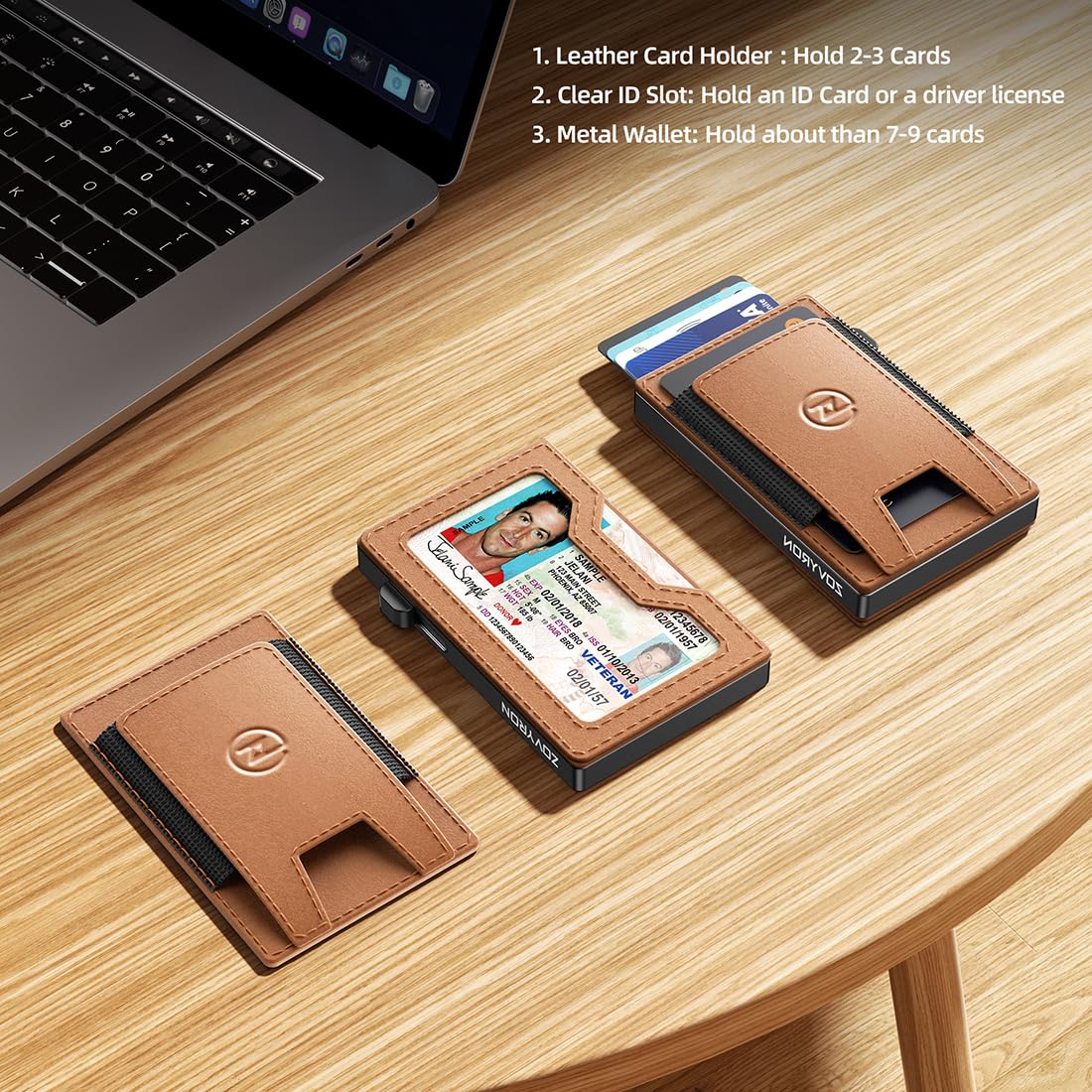 HKM-8946749 2 In 1 Smart Leather Wallet for Men with RFID Blocking, Detachable Magnetic Card Holder and Easy Access Mechanism