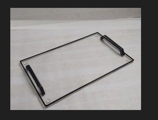 HKM-894675 Compact Acrylic Serving Tray with Glossy Finish and Imported Handles - Versatile Home Essential for Organizing and Displaying