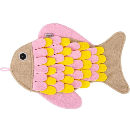 HKM-894739 Fish-Shaped Sniffing Mat for Cats - Interactive Training Toy in Pink, 36x26CM Polar Fleece