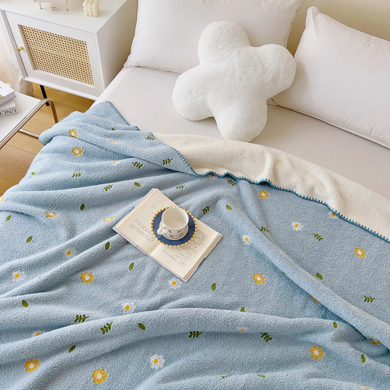 HKM-8947517 Multifunctional Lambswool Shawl Blanket in Solid Colors and Floral Patterns