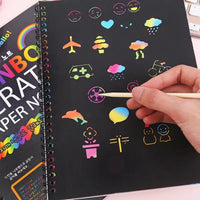 HKM-894867 DIY Rainbow Scratch Paper Set for Kids with Bamboo Sticks - Creative Scratch Art Books