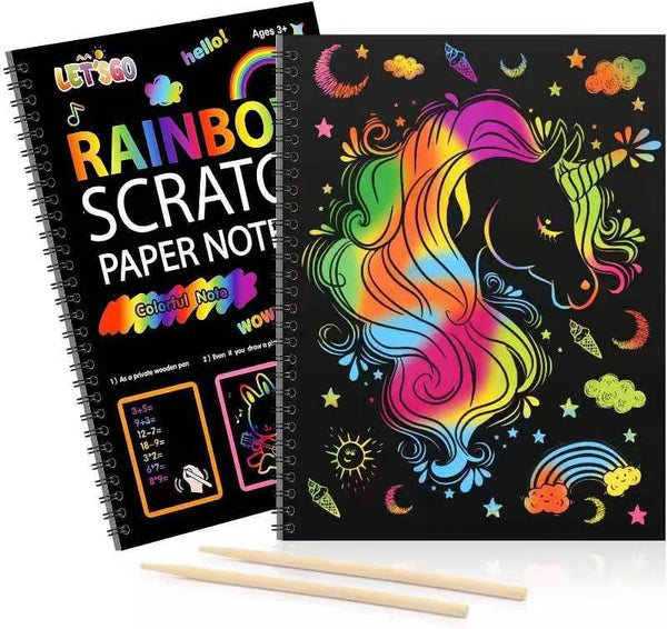 HKM-894867 DIY Rainbow Scratch Paper Set for Kids with Bamboo Sticks - Creative Scratch Art Books