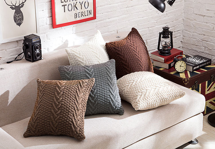 HKM-895123 Thick Knitted Acrylic Cushion Cover - Plain Blended Design 45x45cm