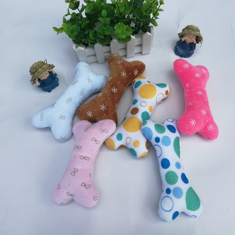 HKM-8951485 Plush Dog & Cat Toy - Bite Resistant Vocal Bone in Random Color