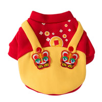 HKM-8951741 Cute Red Fleece Cat Sweater with Tiger Patch for Chinese New Year, Multiple Sizes Available