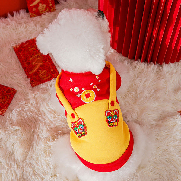 HKM-8951741 Cute Red Fleece Cat Sweater with Tiger Patch for Chinese New Year, Multiple Sizes Available