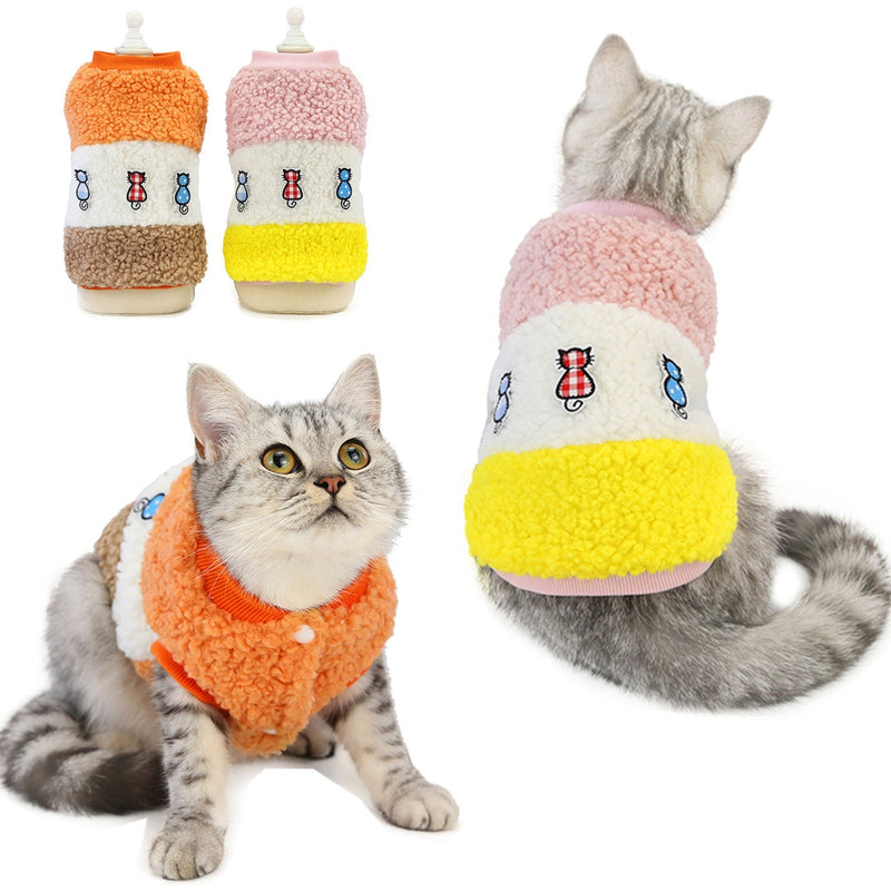 HKM-8953021 Cotton Stitching Vest for Pets - Stylish Autumn and Winter Clothing in Orange and Pink, Available in Sizes S to XL