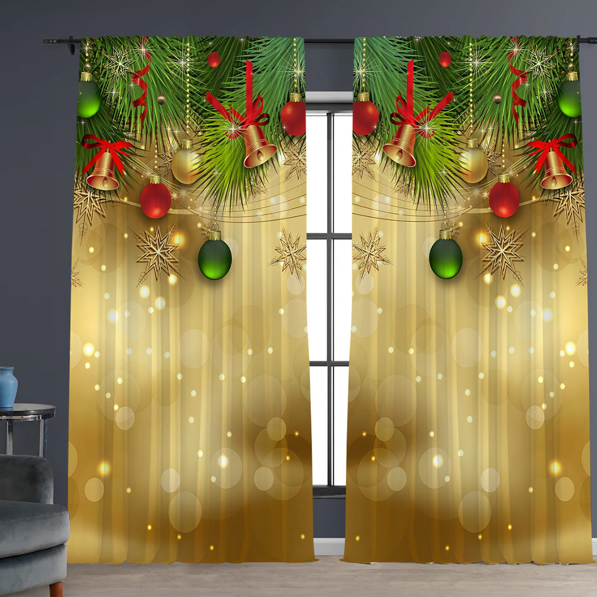 HKM-895443 Digital Printed Christmas Curtains - High Shading, Polyester, Multiple Designs and Sizes Available