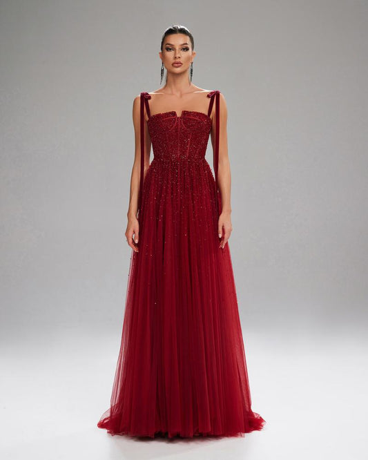 HKM-895443 Elegant Women's Evening Gown in Red, Model EZ25199, Perfect for Formal Occasions