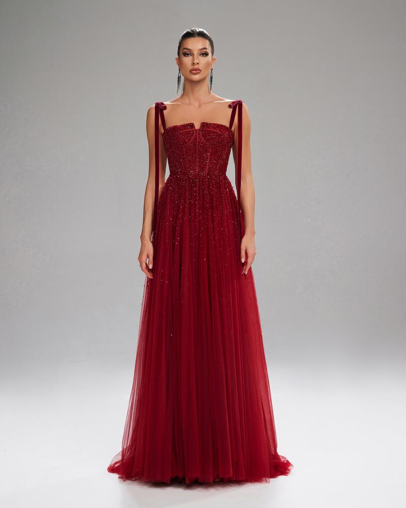 HKM-895443 Elegant Women's Evening Gown in Red, Model EZ25199, Perfect for Formal Occasions