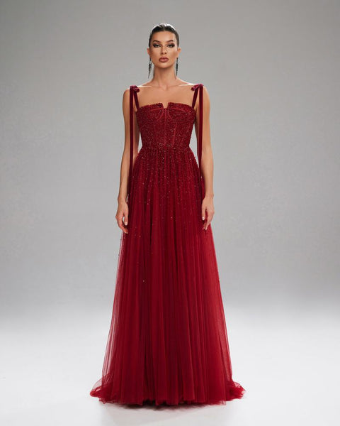 HKM-895443 Elegant Women's Evening Gown in Red, Model EZ25199, Perfect for Formal Occasions