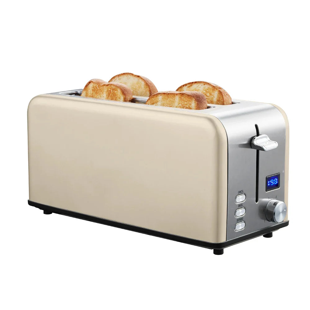 HKM-895635 Long Slot 4-Slice Electric Toaster with LED Digital Display for Sandwiches