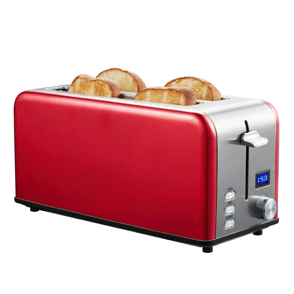 HKM-895635 Long Slot 4-Slice Electric Toaster with LED Digital Display for Sandwiches