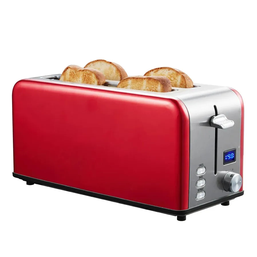 HKM-895635 Long Slot 4-Slice Electric Toaster with LED Digital Display for Sandwiches