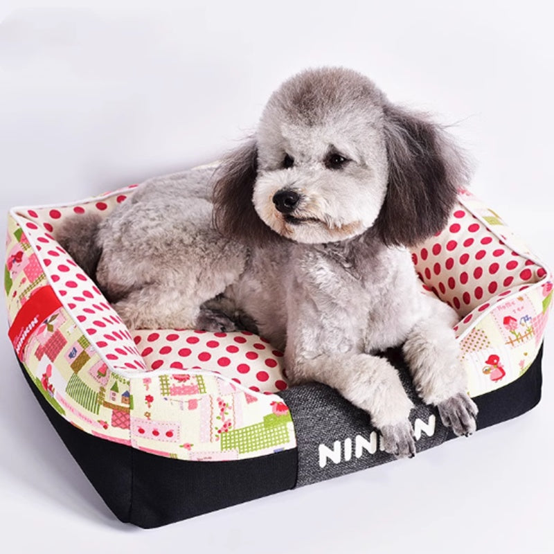 HKM-8956477 Washable Cotton Dog Kennel with Removable Cover - Blue, Brown, Pink Options Available
