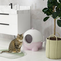 HKM-8957885 Large Hooded Cat Litter Box with Lid and Scoop - Light Pink, Enclosed Design for Privacy and Odor Control