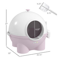 HKM-8957885 Large Hooded Cat Litter Box with Lid and Scoop - Light Pink, Enclosed Design for Privacy and Odor Control