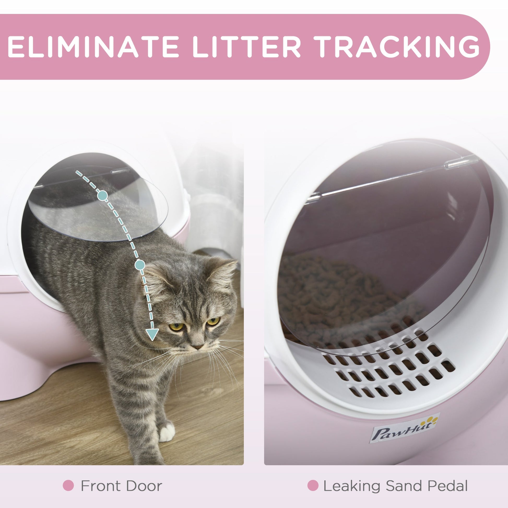 HKM-8957885 Large Hooded Cat Litter Box with Lid and Scoop - Light Pink, Enclosed Design for Privacy and Odor Control
