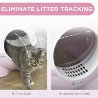 HKM-8957885 Large Hooded Cat Litter Box with Lid and Scoop - Light Pink, Enclosed Design for Privacy and Odor Control