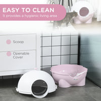 HKM-8957885 Large Hooded Cat Litter Box with Lid and Scoop - Light Pink, Enclosed Design for Privacy and Odor Control