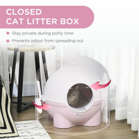 HKM-8957885 Large Hooded Cat Litter Box with Lid and Scoop - Light Pink, Enclosed Design for Privacy and Odor Control