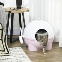 HKM-8957885 Large Hooded Cat Litter Box with Lid and Scoop - Light Pink, Enclosed Design for Privacy and Odor Control