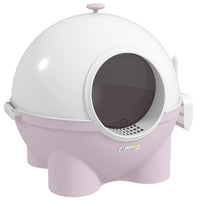HKM-8957885 Large Hooded Cat Litter Box with Lid and Scoop - Light Pink, Enclosed Design for Privacy and Odor Control