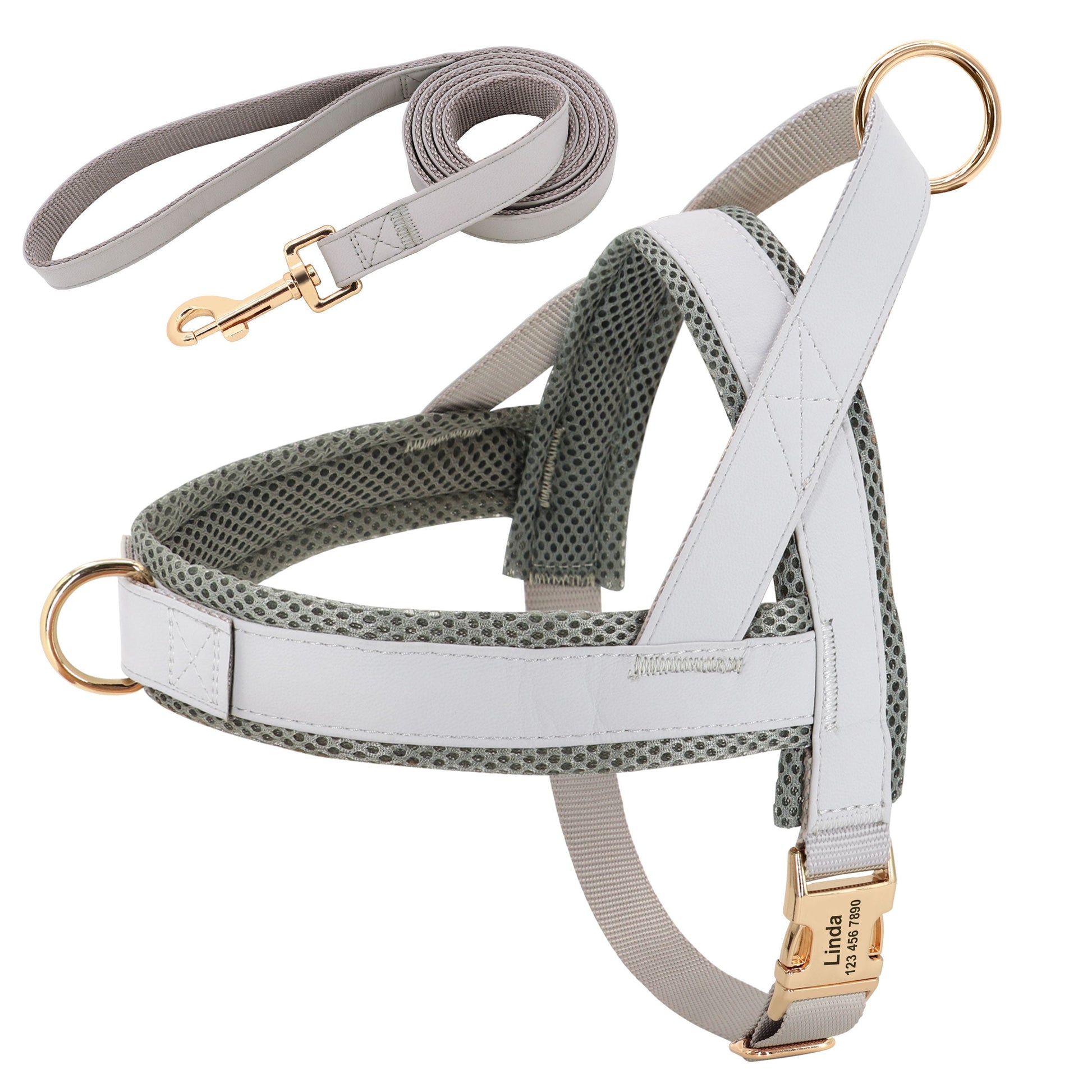 HKM-8958269 Personalized Nylon Dog Harness and Leash Set with Bow Tie - Available in Multiple Sizes